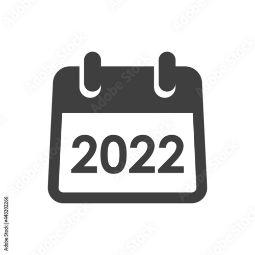 Feliz año nuevo. Icono plano con número 2022 en calendario sencillo en color gris