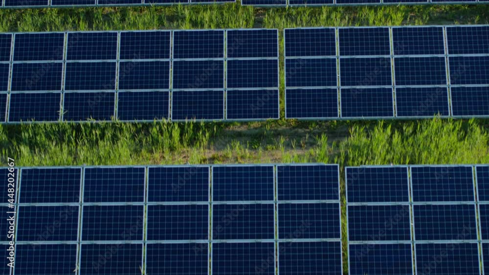 View form quadrocopter of field with many solar panels View form quadrocopter of field with many solar panels