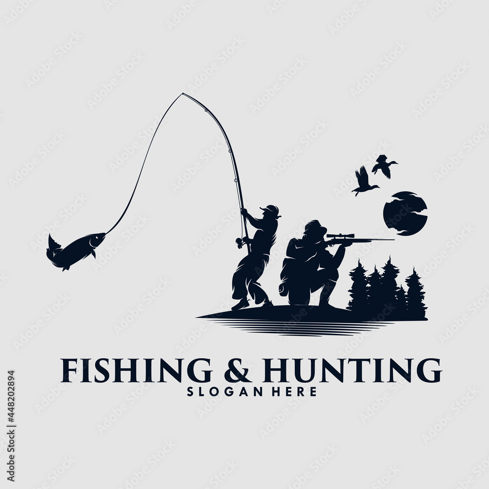 Hunting and Fishing logo design Stock Vector