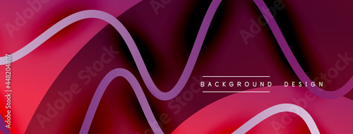 Abstract gradient background with wave line with shadow effect. Geometric composition. 3D shadow effects and fluid gradients