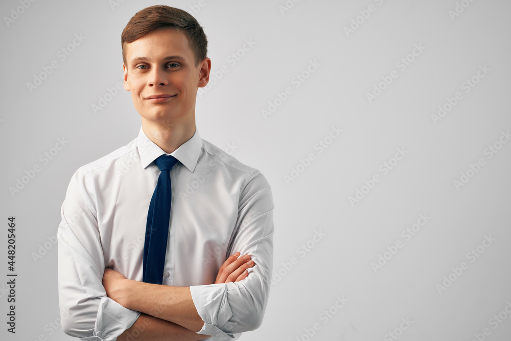 Fototapeta premium man in shirt with tie we start work office posing