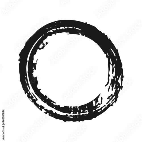 Vector grunge ink brush frame. Circle shape hand painted. One isolated element
