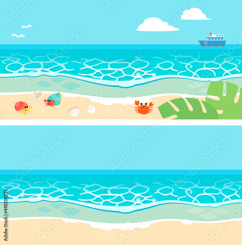 海と砂浜のバナー背景イラスト