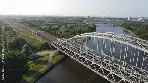 Aerial view of the Muiderspoorbrug over the Amsterdam-Rijnkanaal between Diemen and Weesp. photo