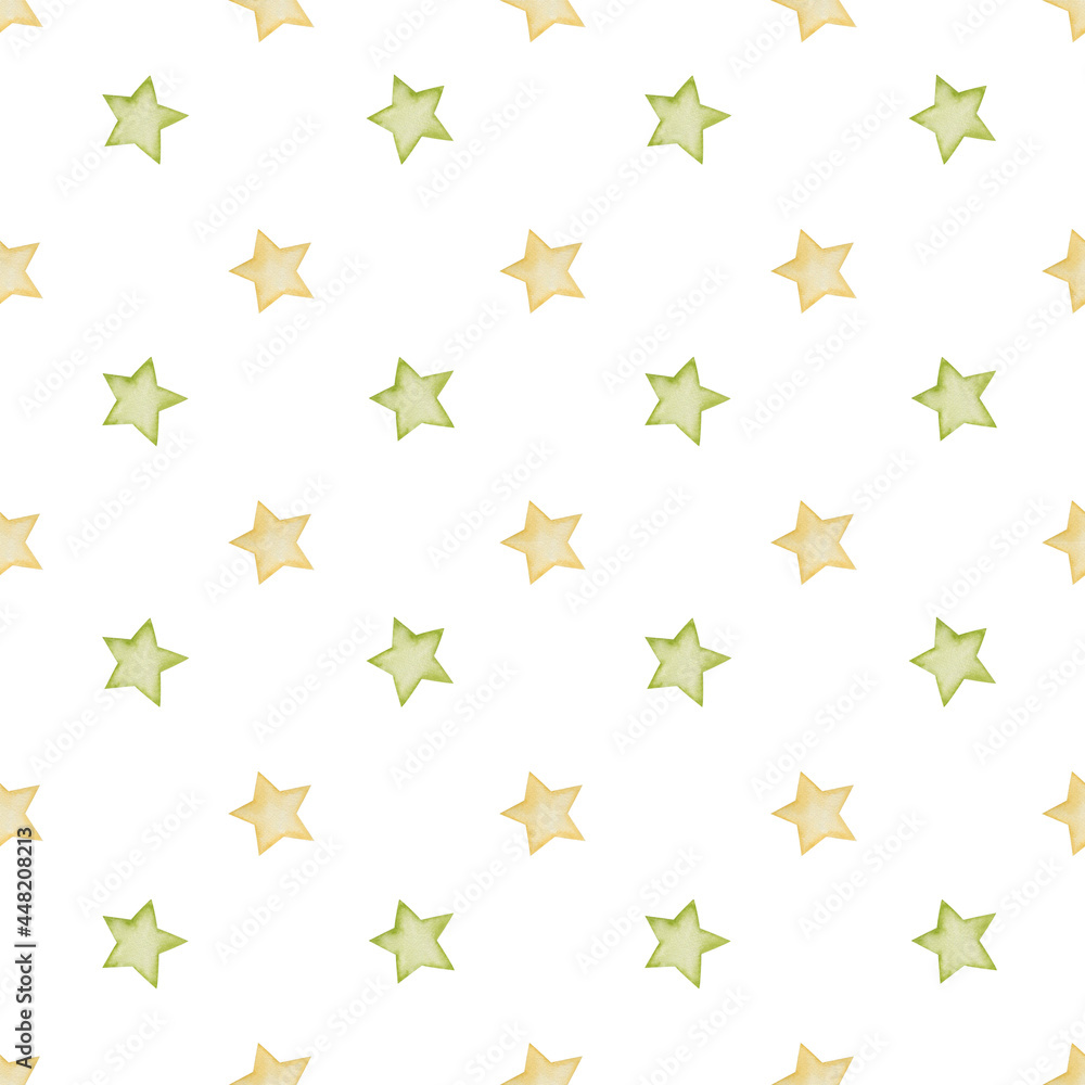 Watercolor seamless star pattern on a white background. Watercolor seamless star pattern on a white background.