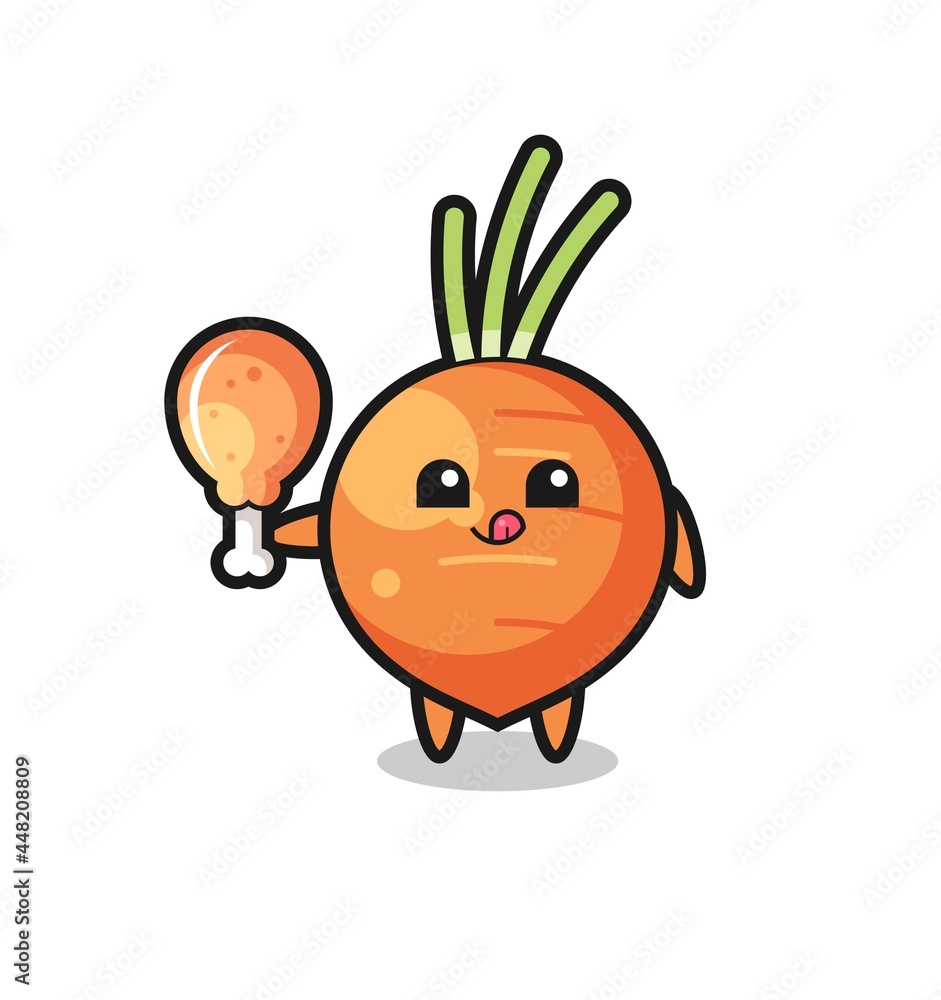 carrot cute mascot is eating a fried chicken carrot cute mascot is eating a fried chicken