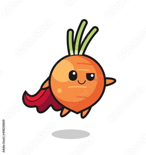 cute carrot superhero character is flying