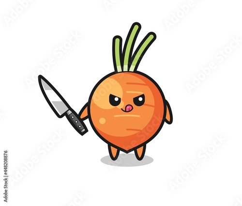 cute carrot mascot as a psychopath holding a knife