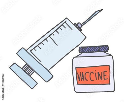 syringe and vaccine simple drawing. doodle style