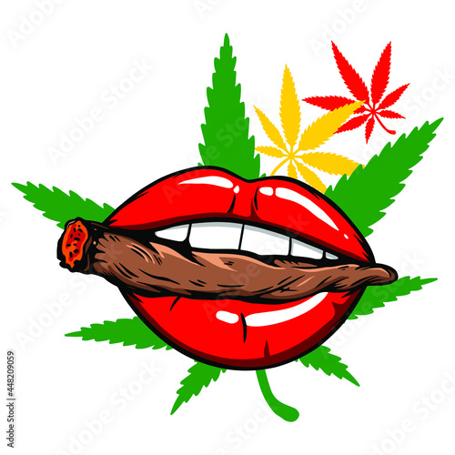 Weed smoking lips Cannabis. Sexy Lips Bite Marijuana Blunt Cannabis Drip Dripping Mouth. Woman Female Girl Beauty Sex Design