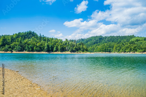 Lokvarsko lake in mountain landscape in summer, Lokve, Gorski kotar, Croatia