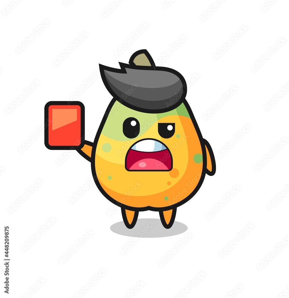 papaya cute mascot as referee giving a red card