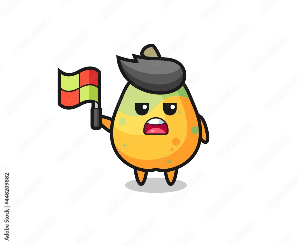 papaya character as line judge putting the flag up