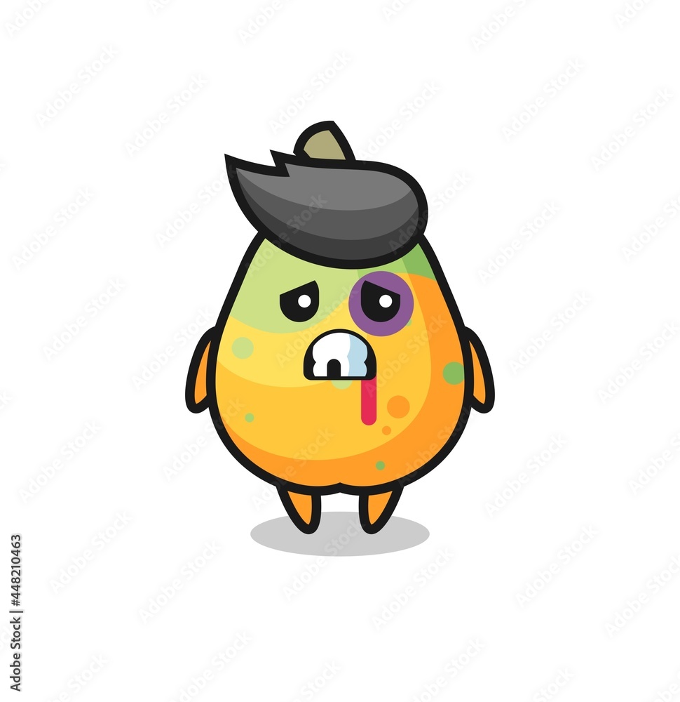 injured papaya character with a bruised face injured papaya character with a bruised face