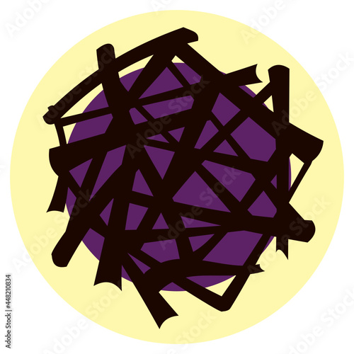 Circular cream white Chocolate candy with blackcurrant purple centre circle and dark chocolate shavings sprinkles. Layered confectionary SVG