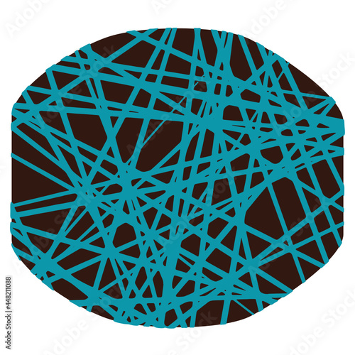 Dark brown drum shaped Chocolate candy with turquoise linear hatched decoration. Layered confectionery SVG