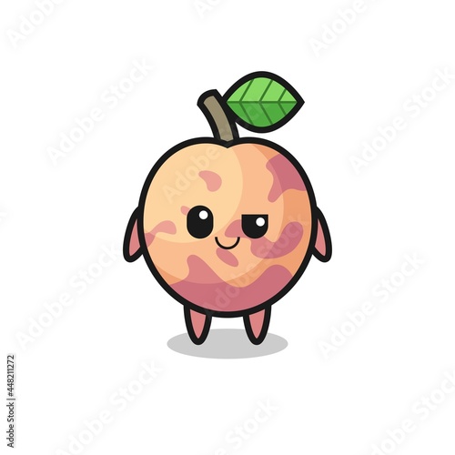 pluot fruit cartoon with an arrogant expression