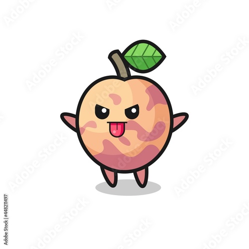 naughty pluot fruit character in mocking pose