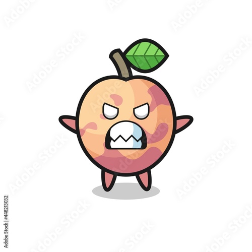 wrathful expression of the pluot fruit mascot character