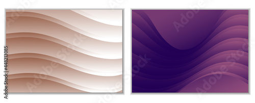 Abstract gradient waves background and folds. A set of 2 templates. 3D illustration in gentle pastel colors. Vector