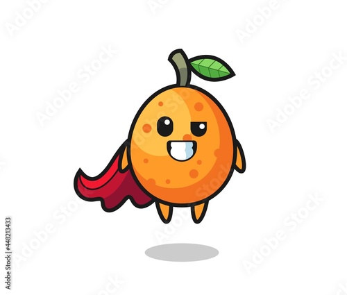 the cute kumquat character as a flying superhero