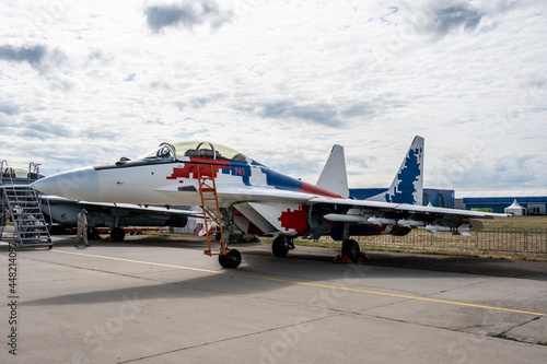 fragments of large new aircraft at the Max-21 aerospace salon in Zhukovsky