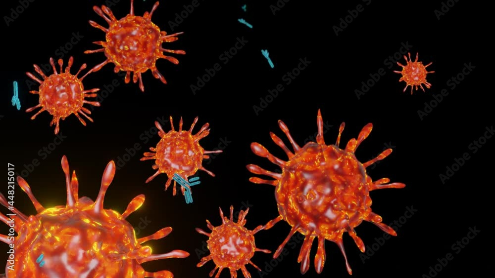 Close-up of dissolving virus under microscope. Antibodies attack and destroy the coronavirus. SARS-CoV-2 COVID-19 pandemic cure or vaccination concept. Realistic high quality medical 3D Rendering Close-up of dissolving virus under microscope. Antibodies attack and destroy the coronavirus. SARS-CoV-2 COVID-19 pandemic cure or vaccination concept. Realistic high quality medical 3D Rendering