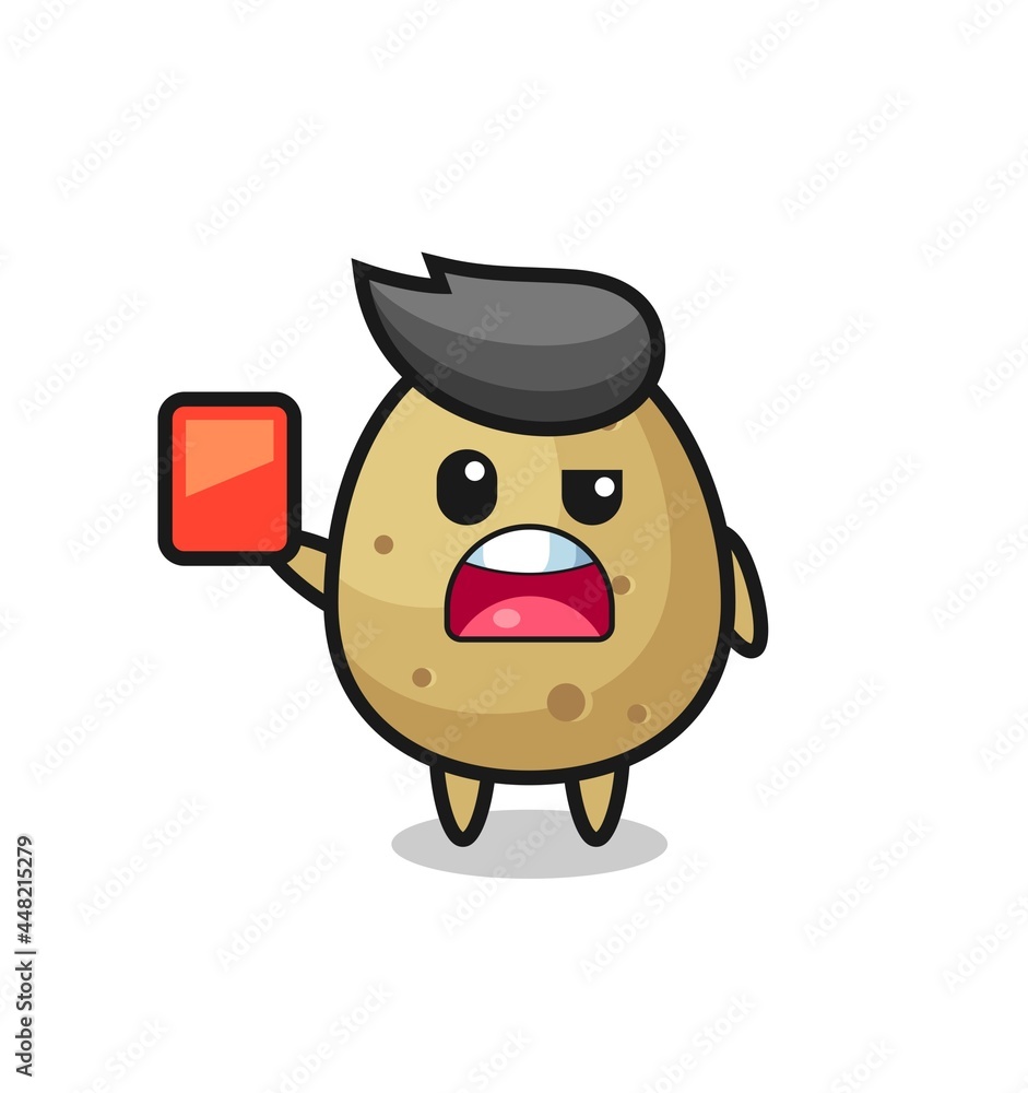 potato cute mascot as referee giving a red card