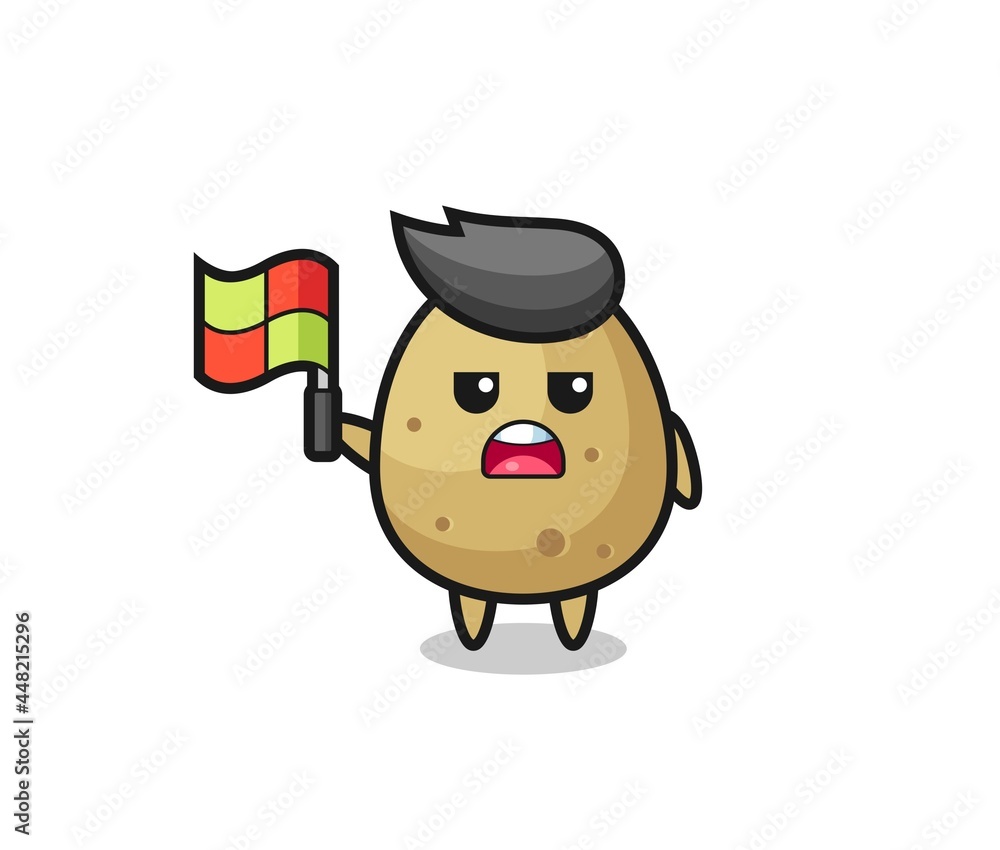 potato character as line judge putting the flag up