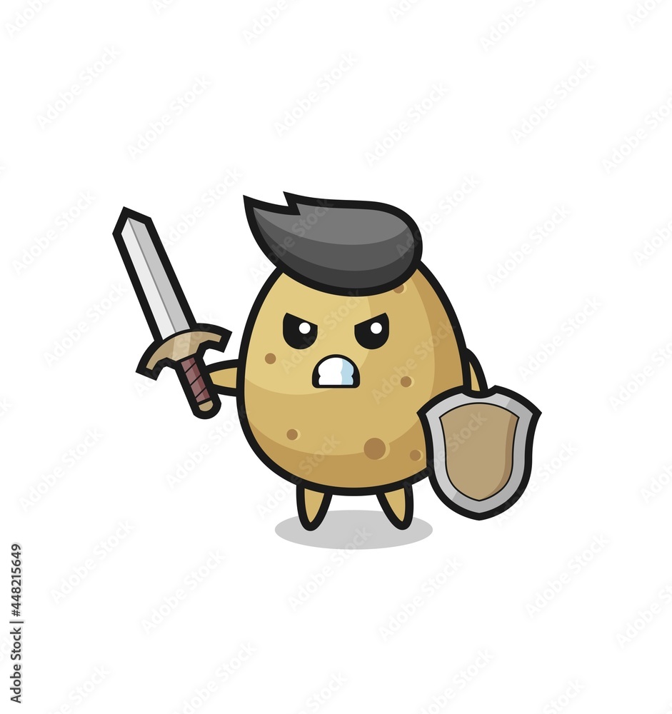cute potato soldier fighting with sword and shield cute potato soldier fighting with sword and shield
