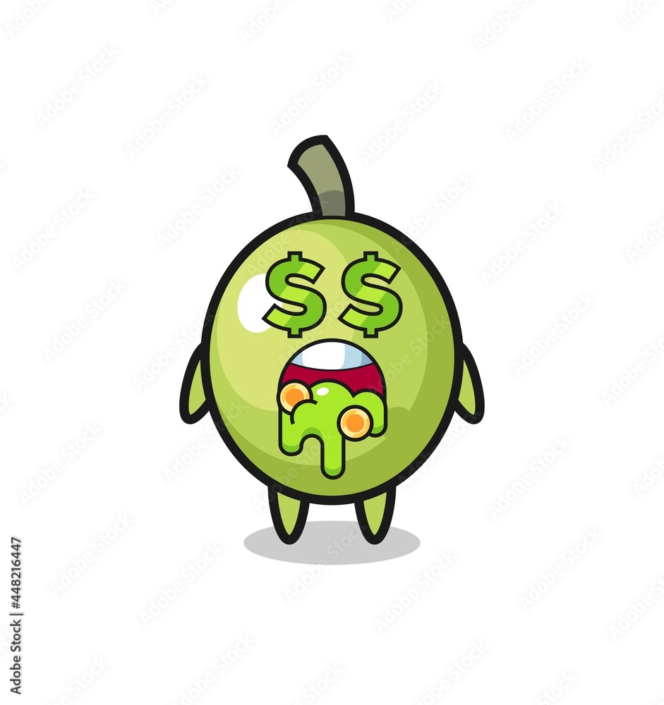 olive character with an expression of crazy about money olive character with an expression of crazy about money