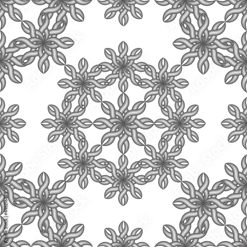 Metallic  abstract floral pattern in gray and white silver color with 3d effect.