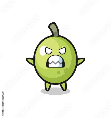 wrathful expression of the olive mascot character