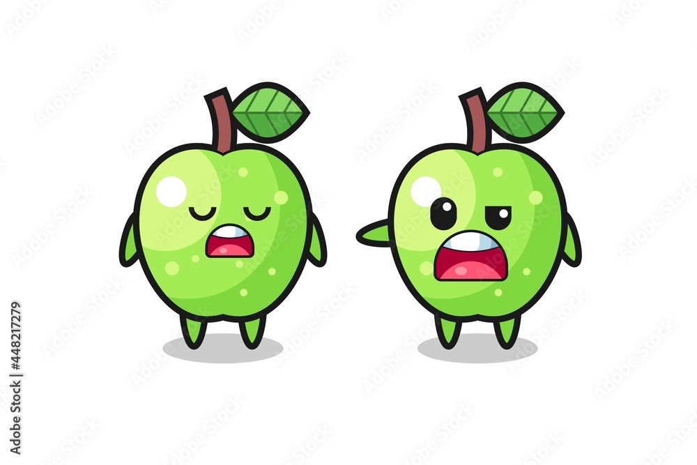 Obraz premium illustration of the argue between two cute green apple characters