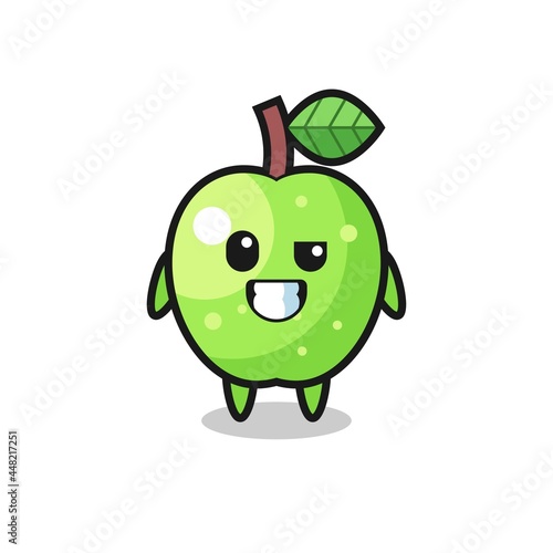 cute green apple mascot with an optimistic face