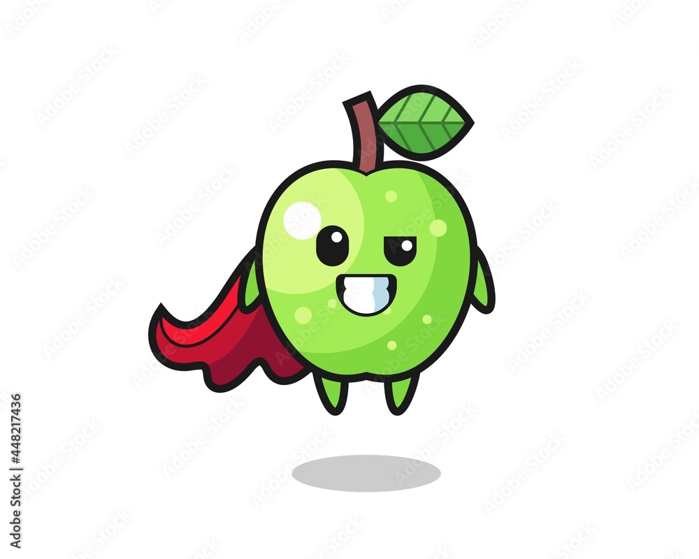 the cute green apple character as a flying superhero the cute green apple character as a flying superhero