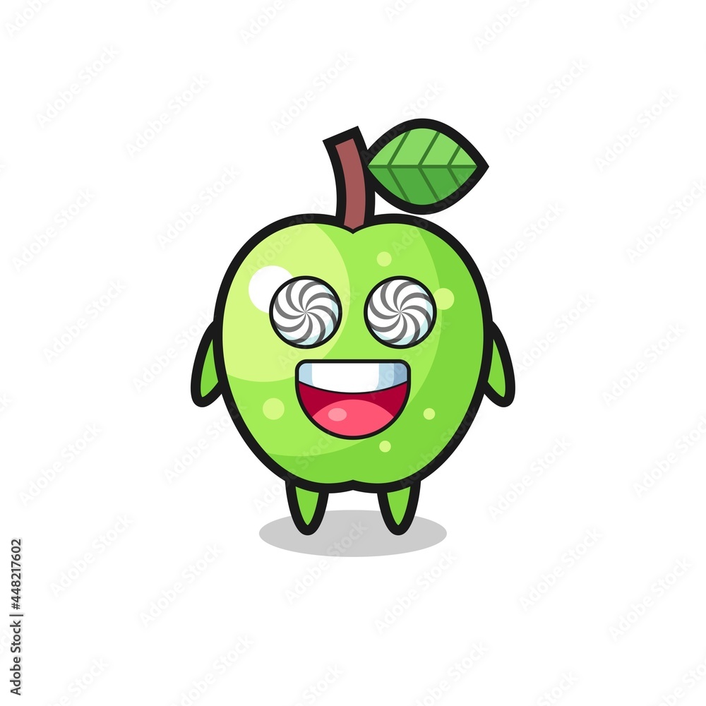 cute green apple character with hypnotized eyes cute green apple character with hypnotized eyes