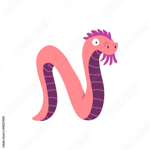 Monster alphabet symbol. Letter N of english alphabet shaped as monster. Children colorful cartoon funny fictional character isolated on white background