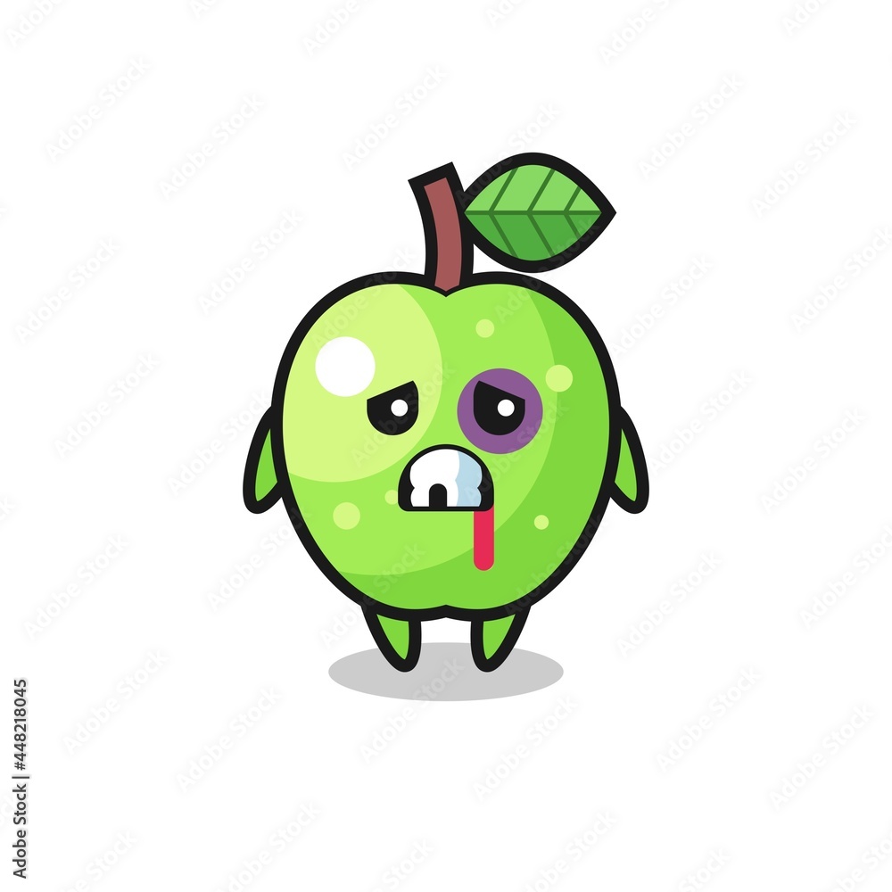 injured green apple character with a bruised face injured green apple character with a bruised face