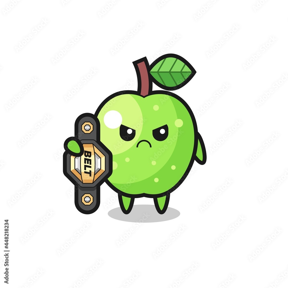 green apple mascot character as a MMA fighter with the champion belt green apple mascot character as a MMA fighter with the champion belt