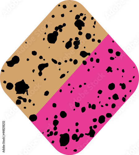 Beige caramel and pink split chocolate candy with black splash decoration. Confectionery SVG