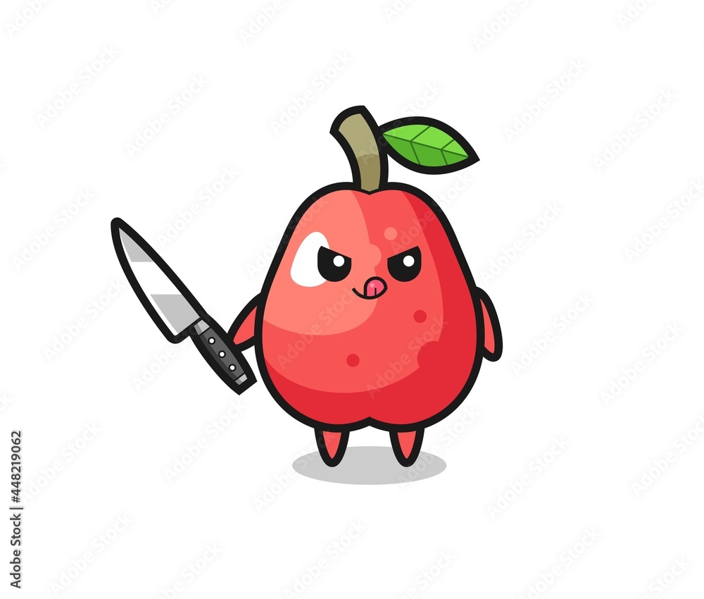 cute water apple mascot as a psychopath holding a knife cute water apple mascot as a psychopath holding a knife