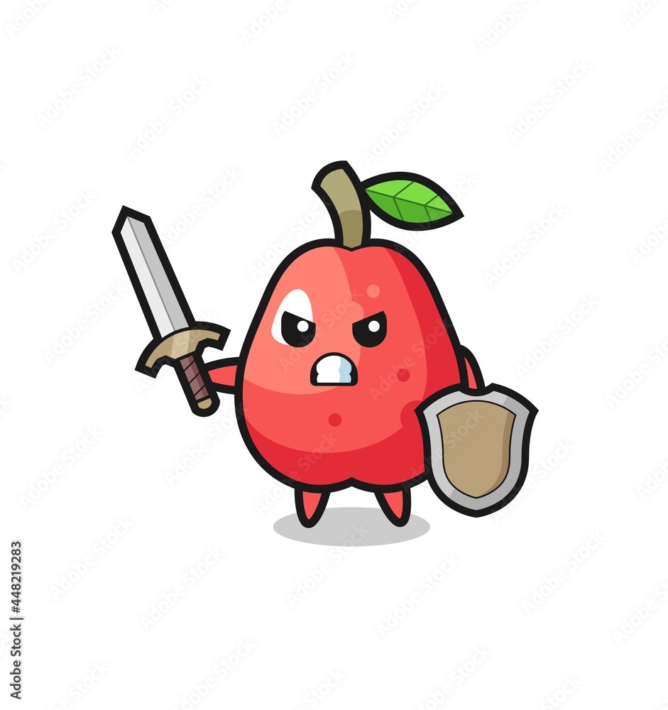 cute water apple soldier fighting with sword and shield cute water apple soldier fighting with sword and shield