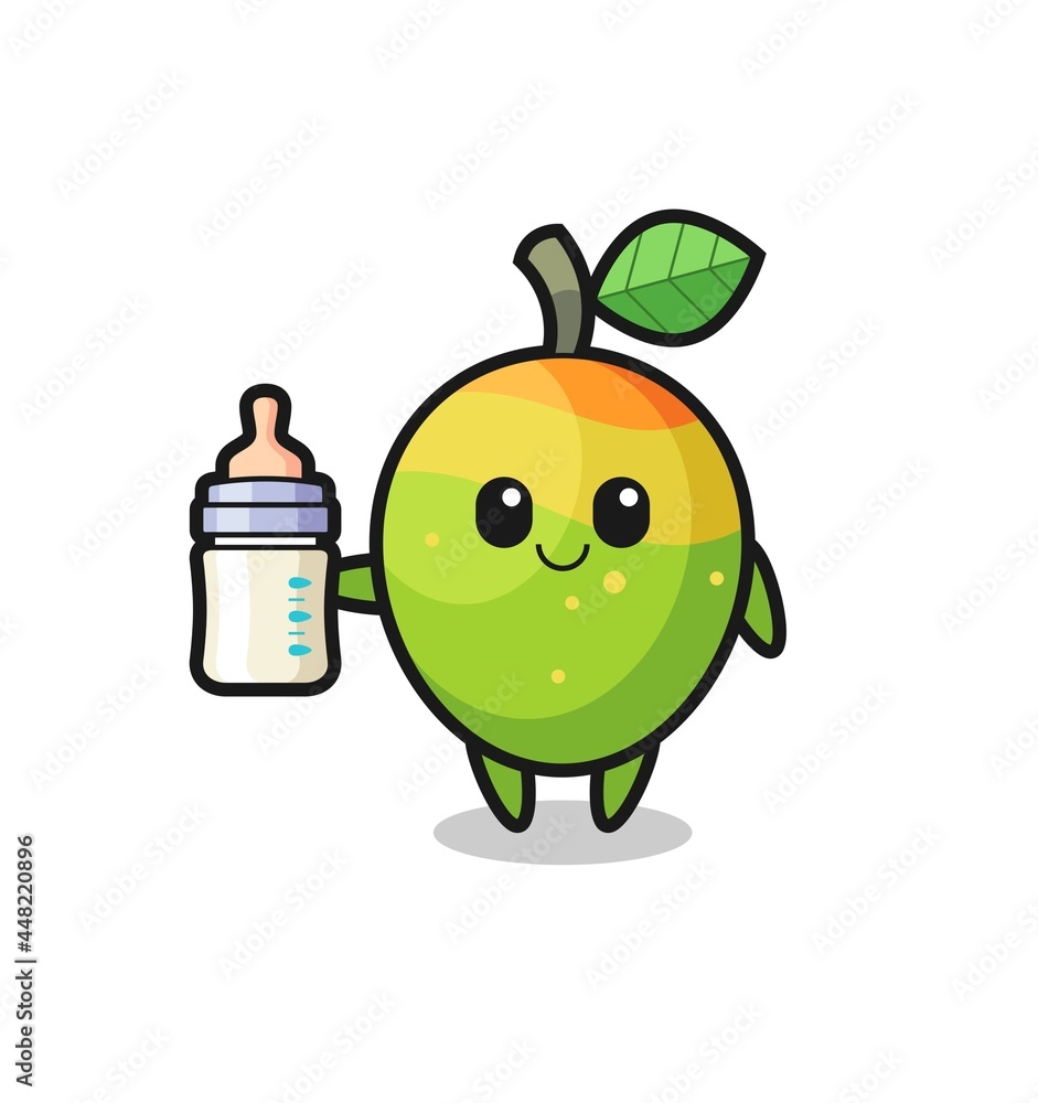 baby mango cartoon character with milk bottle baby mango cartoon character with milk bottle