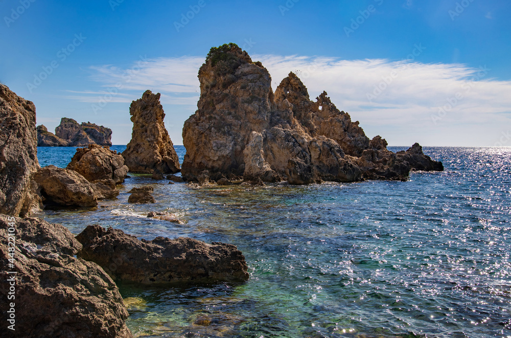 Rocks on a beach in Corfu, Greece.