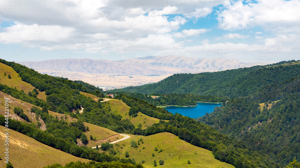View to highland lake Goygol in Azerbaijan