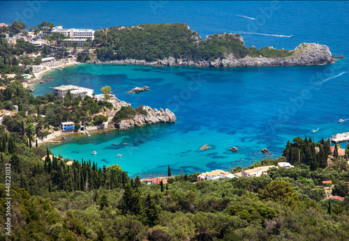 View of a heart-shaped bay in Corfu, Greece