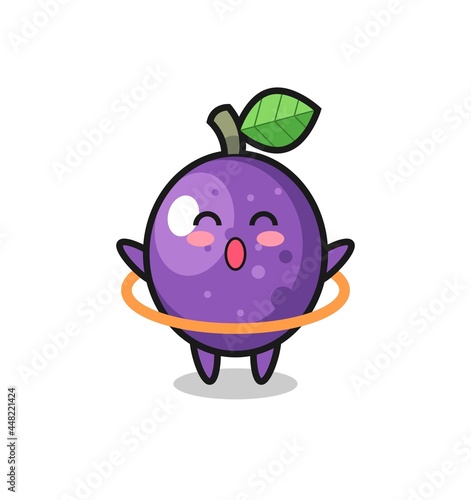 cute passion fruit cartoon is playing hula hoop