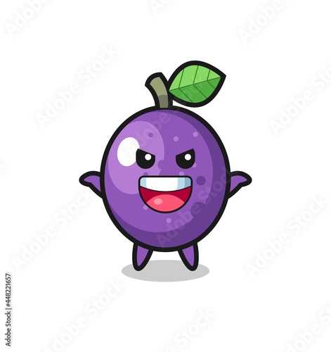 the illustration of cute passion fruit doing scare gesture
