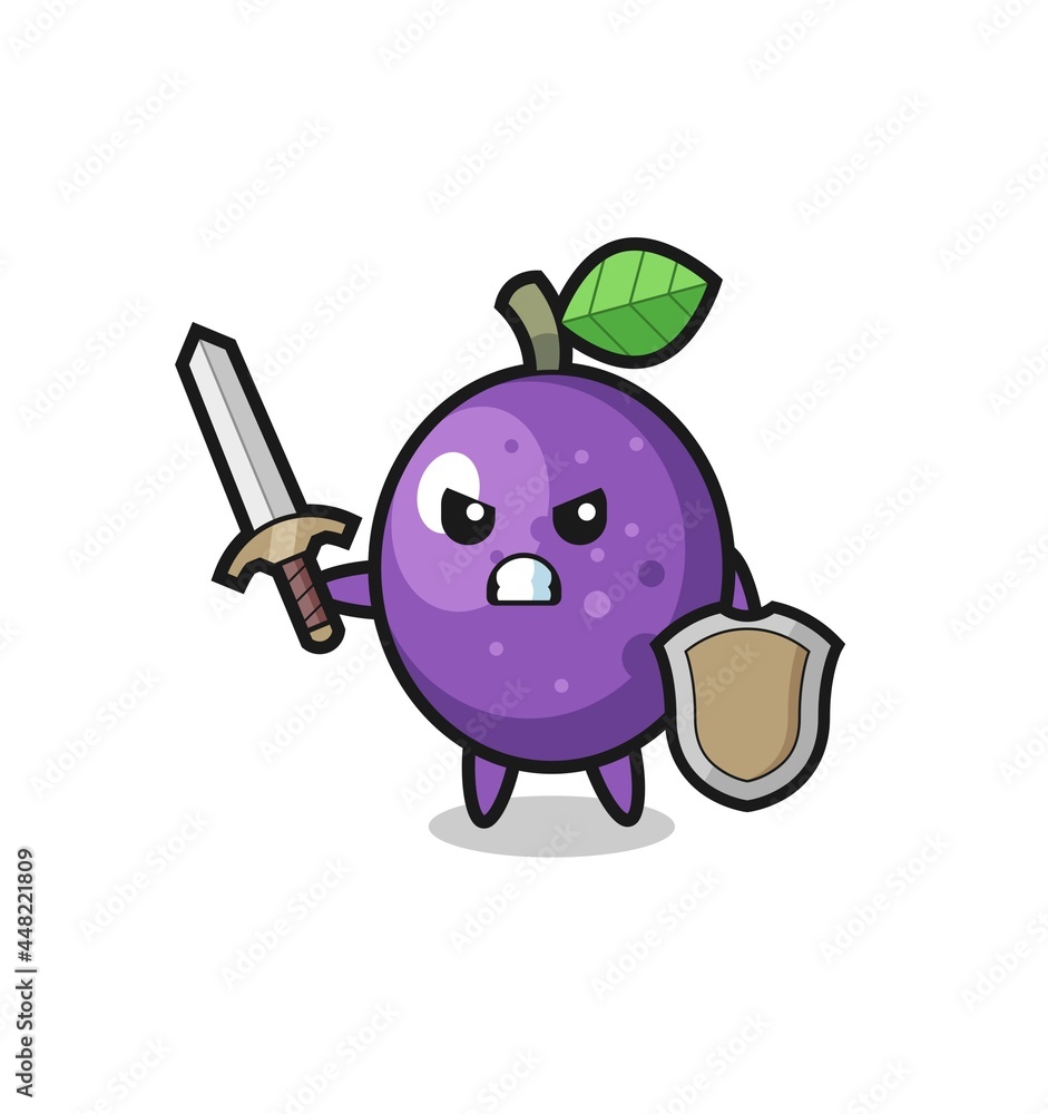cute passion fruit soldier fighting with sword and shield cute passion fruit soldier fighting with sword and shield